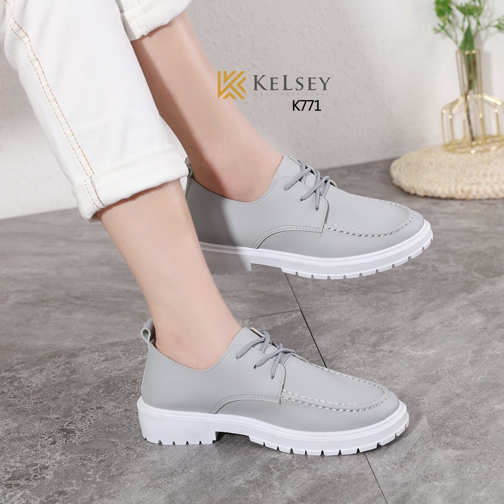 Kelsey Sepatu Loafers Kulit Wanita Kelsey K771 Wedges Import