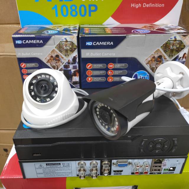 Paket cctv 4 ch 2 kamera 3mp full hd 1080p lengkap tinggal pasang