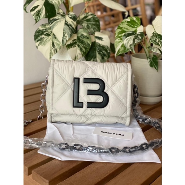 READY STOCK Bimba Y Lola tas selempang authentic parasut small white stone padded nylon crossbody
