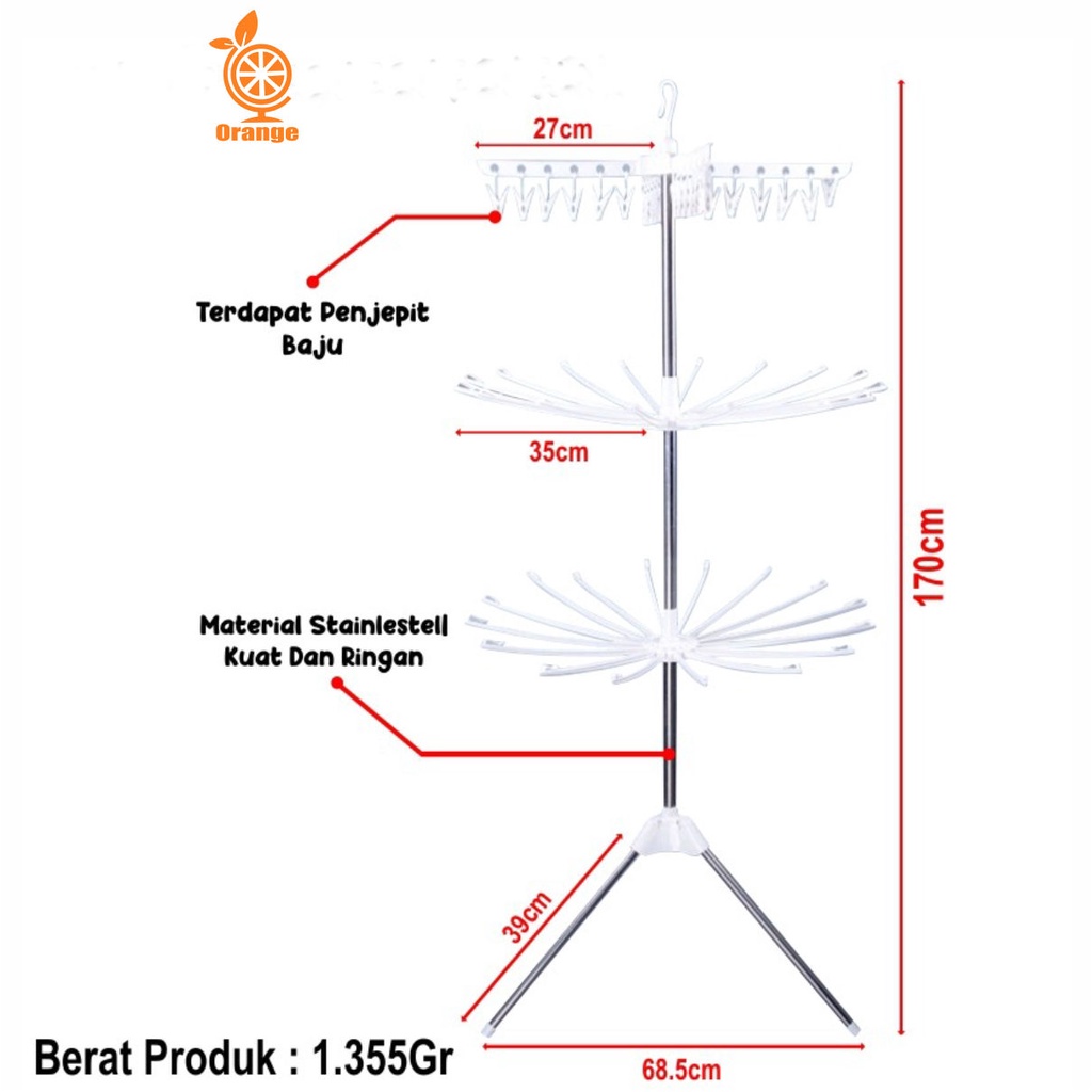 Jemuran Menara Baju Bayi Lipat Tempat Gantungan Pakaian Bayi Jepit Gantungan Portable 3 Tingkat GOSHOP88