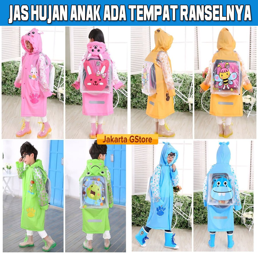 Jas Hujan Anak Karakter Motif Lucu Ada Tempat Tas Atau Ruang