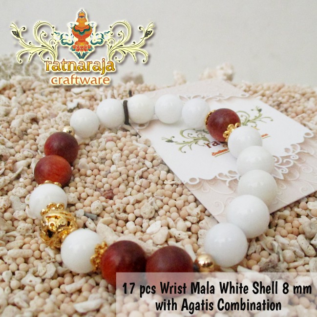 Gelang Batu / Wrist Mala White Shell 8 mm with Agatis Combination