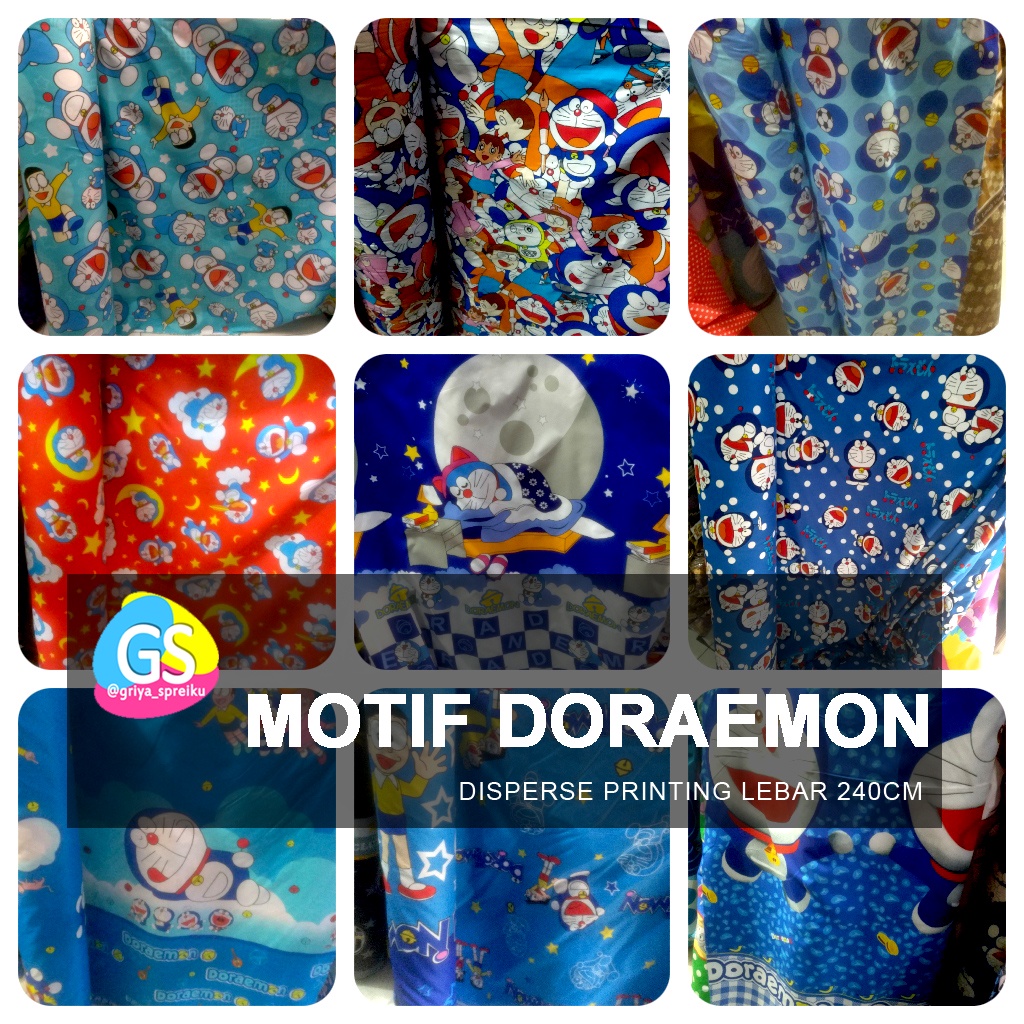 Bahan Kain Sprei Meteran Katun Microtex Disperse Motif Doraemon