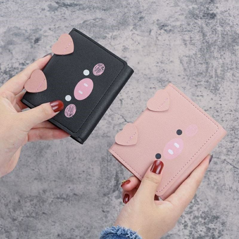 ~ PIYOSHI08 ~ Dompet Wanita Lipat Shy Pig Lucu Dompet Mini Wanita Korea Fashion Dompet Kartu Impor AF134