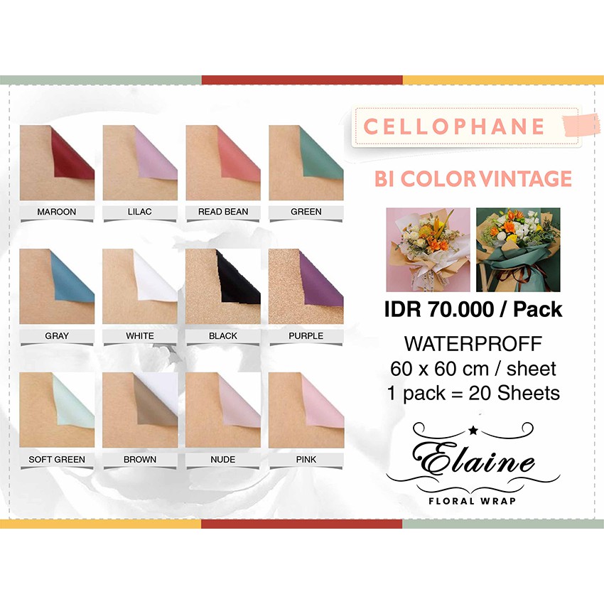 

FLOWER WRAPPING BI COLOR VINTAGE CELLOPHANE WATERPROOF KERTAS BUNGA (ECER)/ PEMBUNGKUS BUNGA