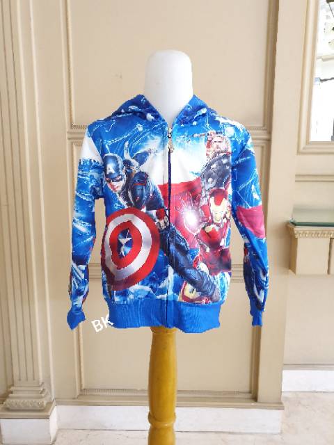 REVERSE SEQUIN AVENGER OUTER / JACKET HOODIE ANAK LAKI MOTIF MARVEL SPIDERMAN IRON MAN  THOR IMPORT