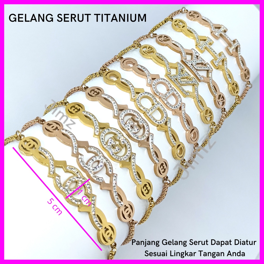 Gelang Serut Titanium Permata Rantai Gold Dan Rosegold Branded