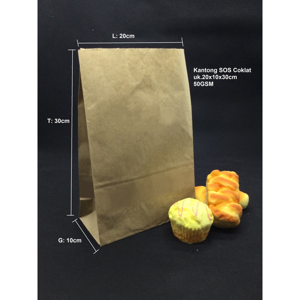 

Paperbag SOS XL 20x10x30 cm 50 GSM - Cokelat