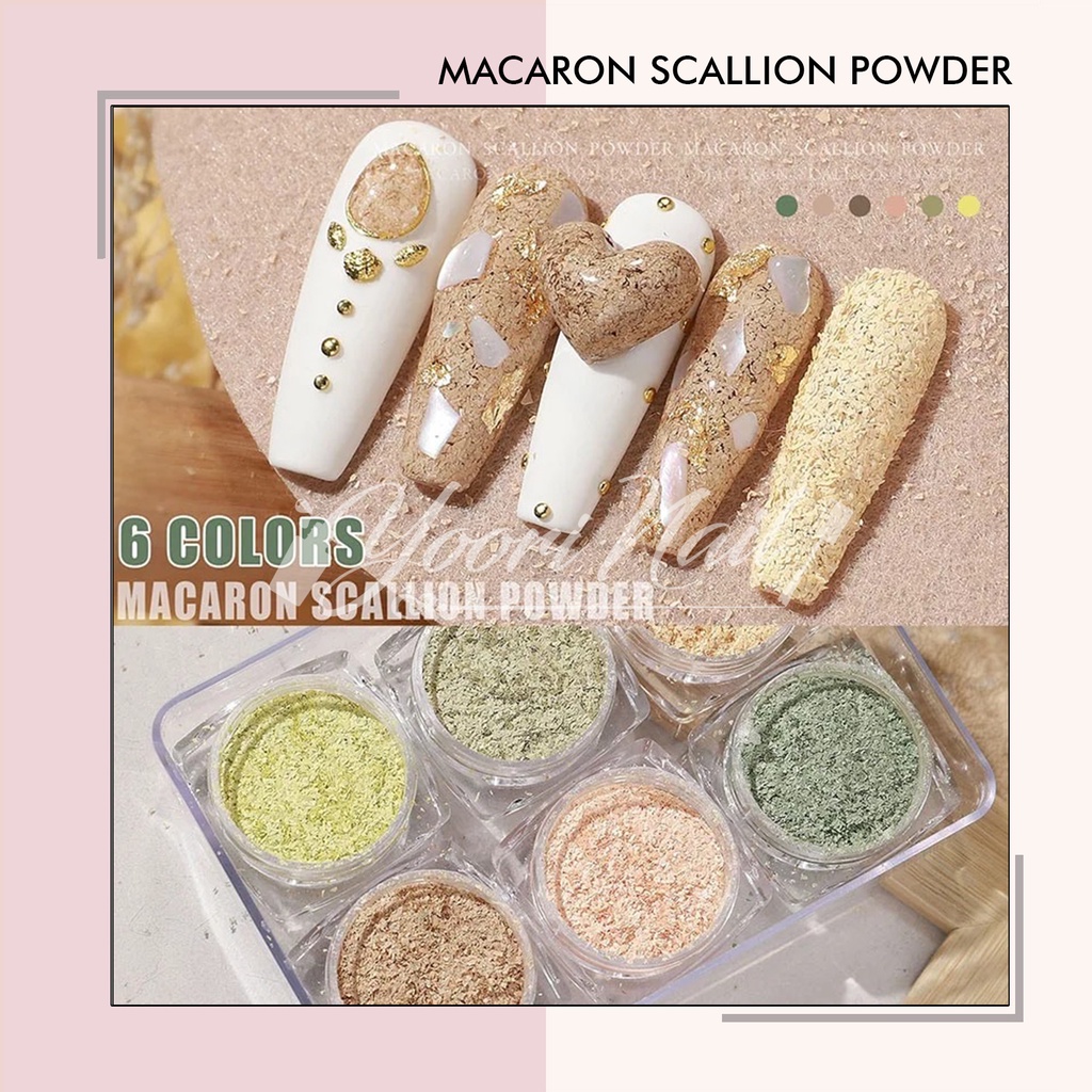 Macaron scallion powder set 6 warna maccaron serbuk dekorasi nail art