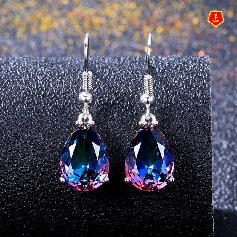 [Ready Stock]Fashion Colorful Gem Earrings 925 Silver