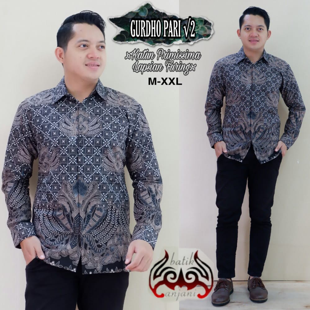 GURDHO PARI ANJANI KEMEJA BAJU BATIK PRIA SOLO LENGAN PANJANG FULL FURING KATUN HALUS ATASAN BATIK PREMIUM MODERN DANURAJA NAVY DAUN WARNA GANDEWA BLUE ELANG SIDARI GURDHO PARI NAKULA PARANG SKAR NAKULA SURYANA DARYATA HIJAU CENDRAWASIH GRAY GITARJA BIMA