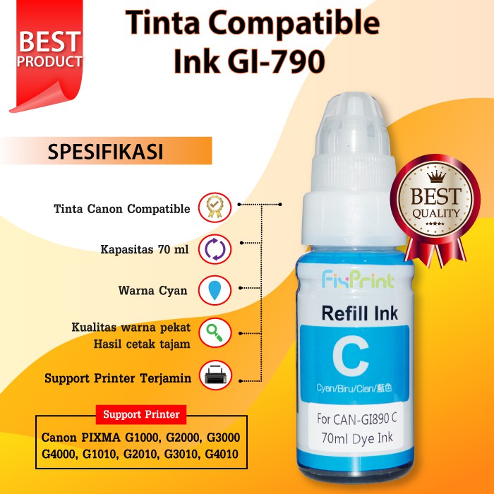 Tinta Compatible Canon 790 GI790 gi790 Printer G1000 G2000 G3000 G4000