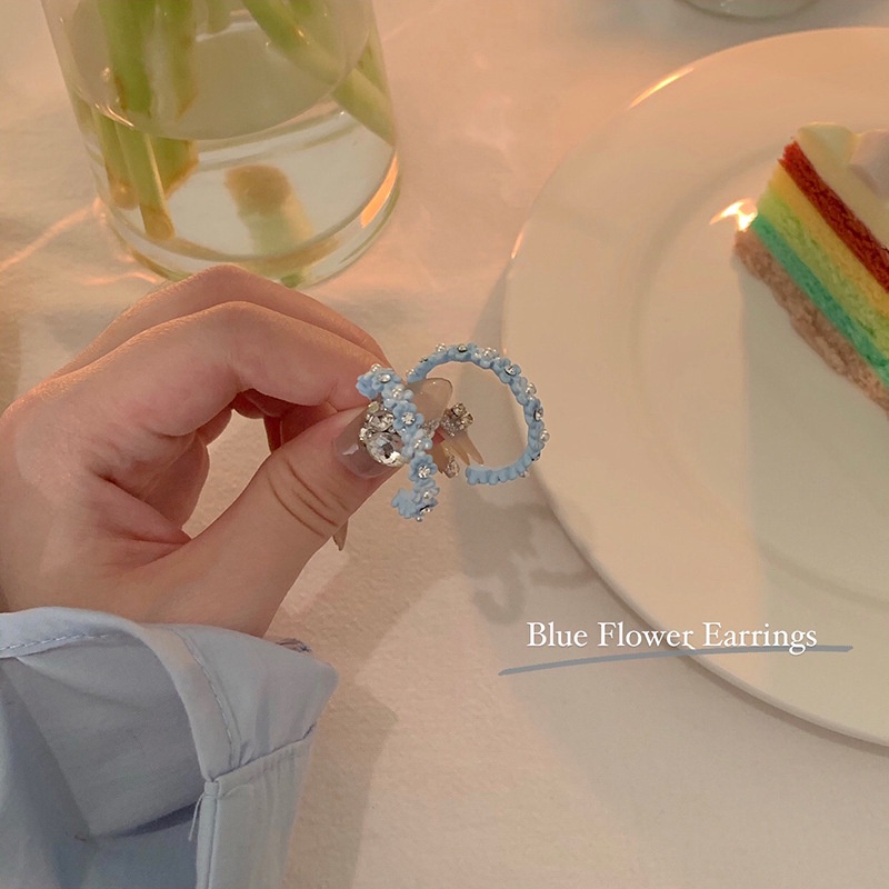 Anting Tusuk Motif Bunga Warna Biru Untuk Wanita 2022