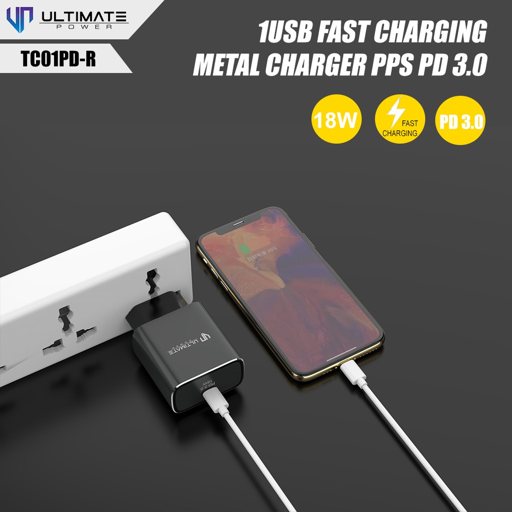 Adapter Charger PD 3.0 Fast Charging Ultimate Power TC01PD-R 1USB Fast Charging Metal Charger