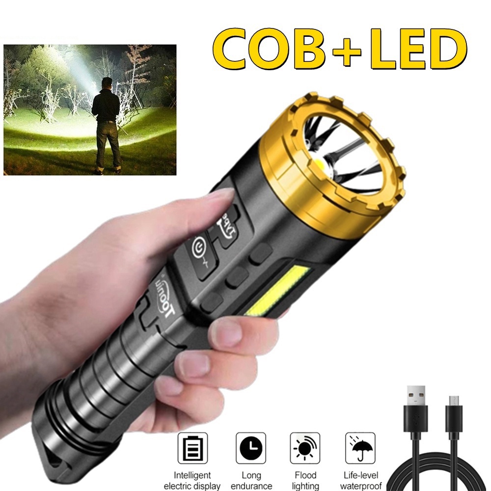 Lampu Senter LED COB Super Terang 4 Mode USB Rechargeable Portable Untuk Camping / Hiking