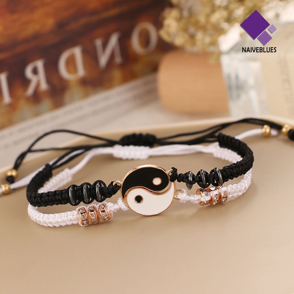 Naiveblue &gt; Gelang Tali Anyam Handmade Adjustable Dengan Liontin Tai Chi Untuk Pasangan / Pria / Wanita