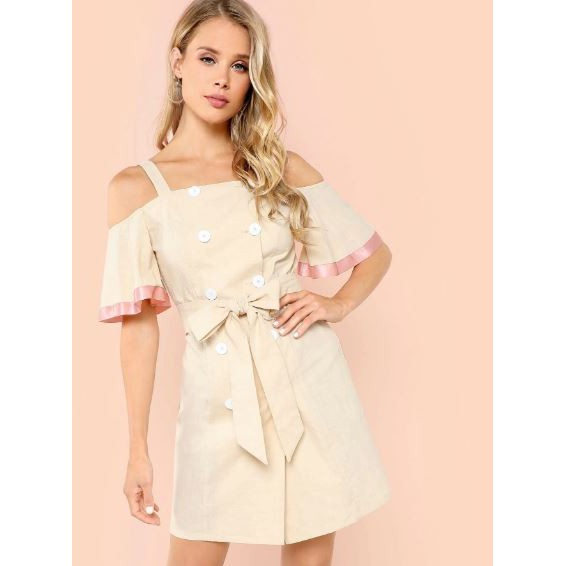 Double Button Waist Belted Dress