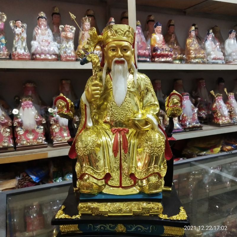 patung Dewa bumi tutikong - 16 inch - resin fiber crom emas warna awet