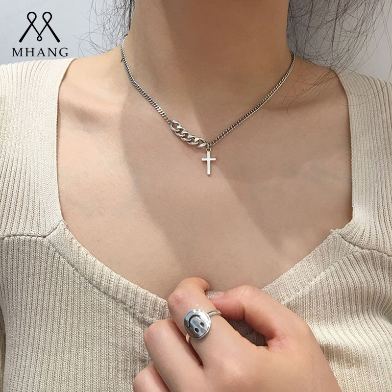 【MHANG】Fashion Kalung Salib Antik Perhiasan Rantai Pendek Ceruk Sederhana Kepribadian Kualitas Tinggi Berkat Rantai Klavikula