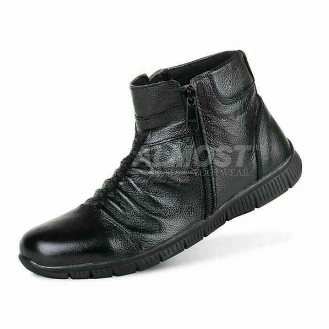 Sepatu Boots Casual Formal Kerja Pria Almost Low Boot Zipper Kulit Sapi Asli