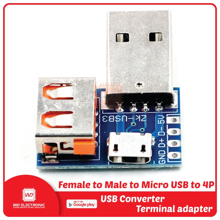 USB Converter Female to Male to Micro USB to 4P Terminal Adapter