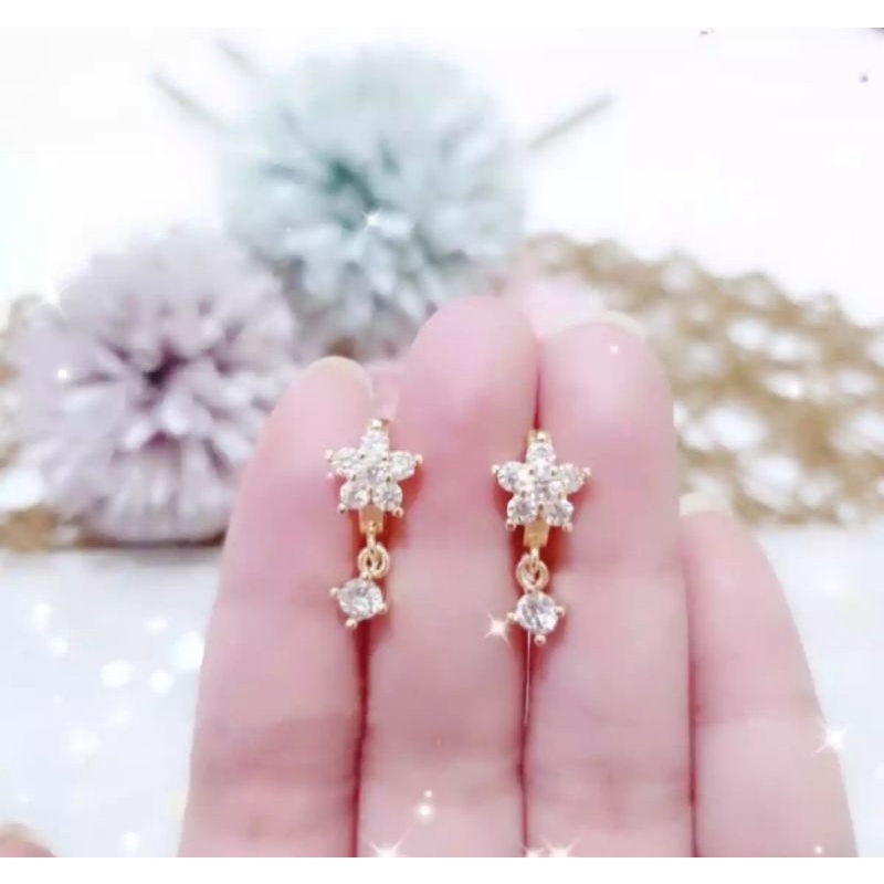 Anting jepit bunga Rosegold fashion wanita titanium original anti luntur dan karat