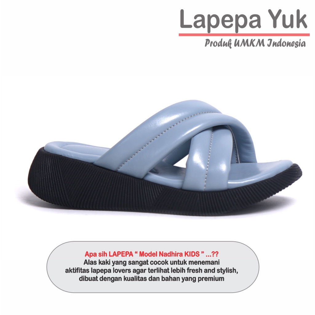 LAPEPA YUK - Sandal Platform Anak Perempuan Usia 2 sampai 10 Tahun NADHIRA KIDS  Sendal Anak cewek Wedges Wanita Empuk Model Silang Warna LIGHT BLUE Biru Soft cewe Slop Usia Umur 3 4 5 6 7 8 9 thn Tahun Premium Ori Original Mall Official Store