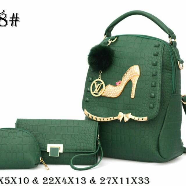 SALE  Rp 290.000 Ransel Lv 3 Fungsi 908# Ukr 27x11x33 Bahan Kulit Croco Dove Kualitas Semprem-(1,1 K