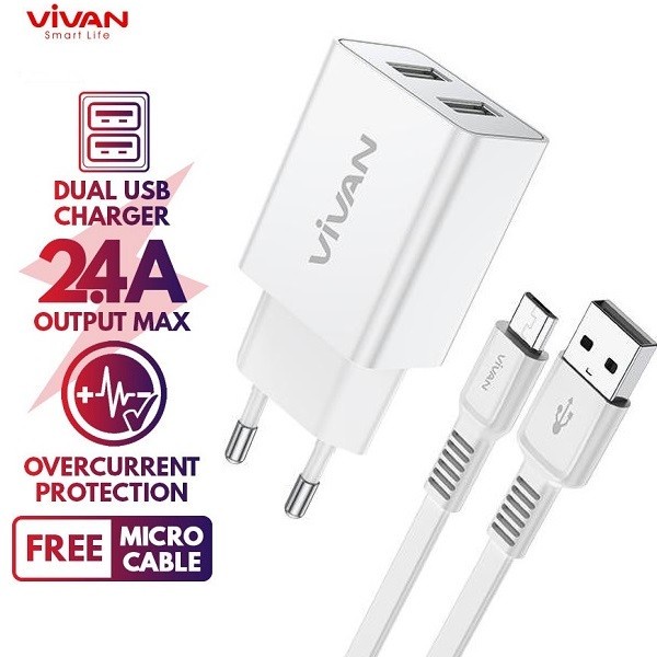 Charger Vivan DD02 Dual Usb Port 2.4A