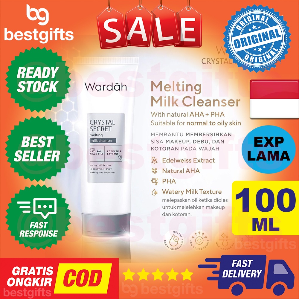 WARDAH CRYSTAL SECRET MELTING MILK CLEANSER WHITE SECRET PURE BRIGHTENING CLEANSER AHA PHA 100 ML