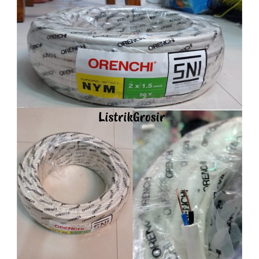 Kabel Listrik Kawat Tembaga Nym 2x1.5 &amp; 3x1,5 50Y Lotusku Lotus Powerlindo Orenchi Furano SPIN SNI 2x1,5