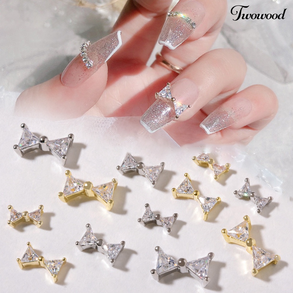 3 Pcs Nail Art Charms Cubic Zirconia Bentuk Dasi Kupu-Kupu Untuk Dekorasi Kecantikan