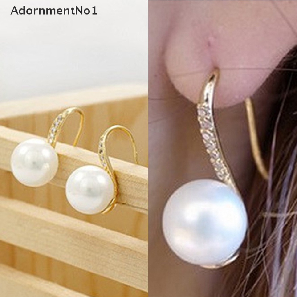 (AdornmentNo1) Anting Kait Gantung Hias Kristal + Mutiara Imitasi Untuk Wanita