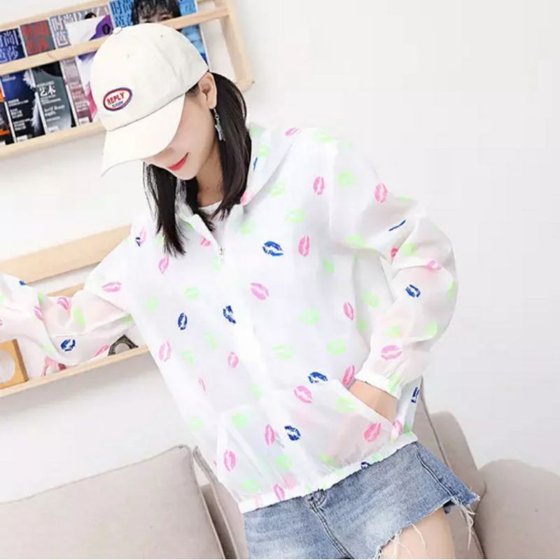 Jaket Wanita Trend Korea Anti UV Parasut Semi Transparan Woman Summer Sport Olahraga Casual Jacket-Kiss