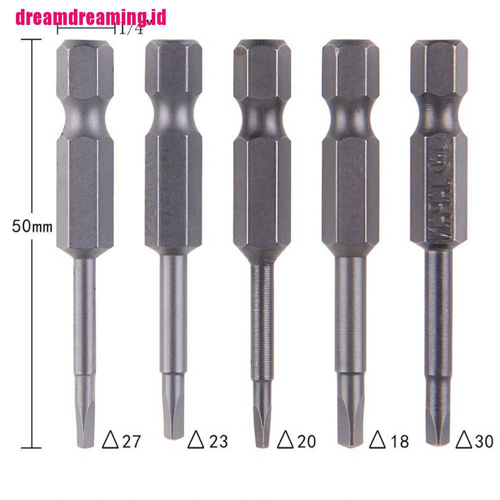 5pcs / set Kepala Obeng S2 Steel 1 / 4 Hex Shank Magnetik Bentuk Segitiga 50mm