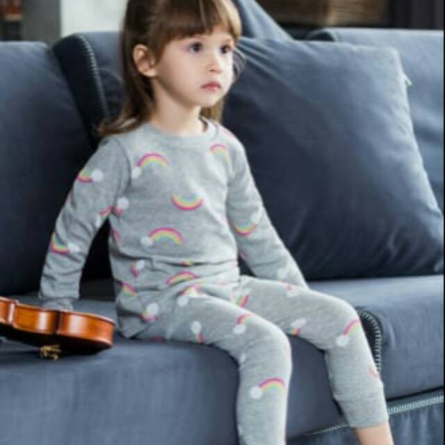 PIYAMA RAINBOW/PIYAMA ANAK PEREMPUAN IMPORT/BAJU TIDUR ANAK PEREMPUAN MOTIF PELANGI LUCU