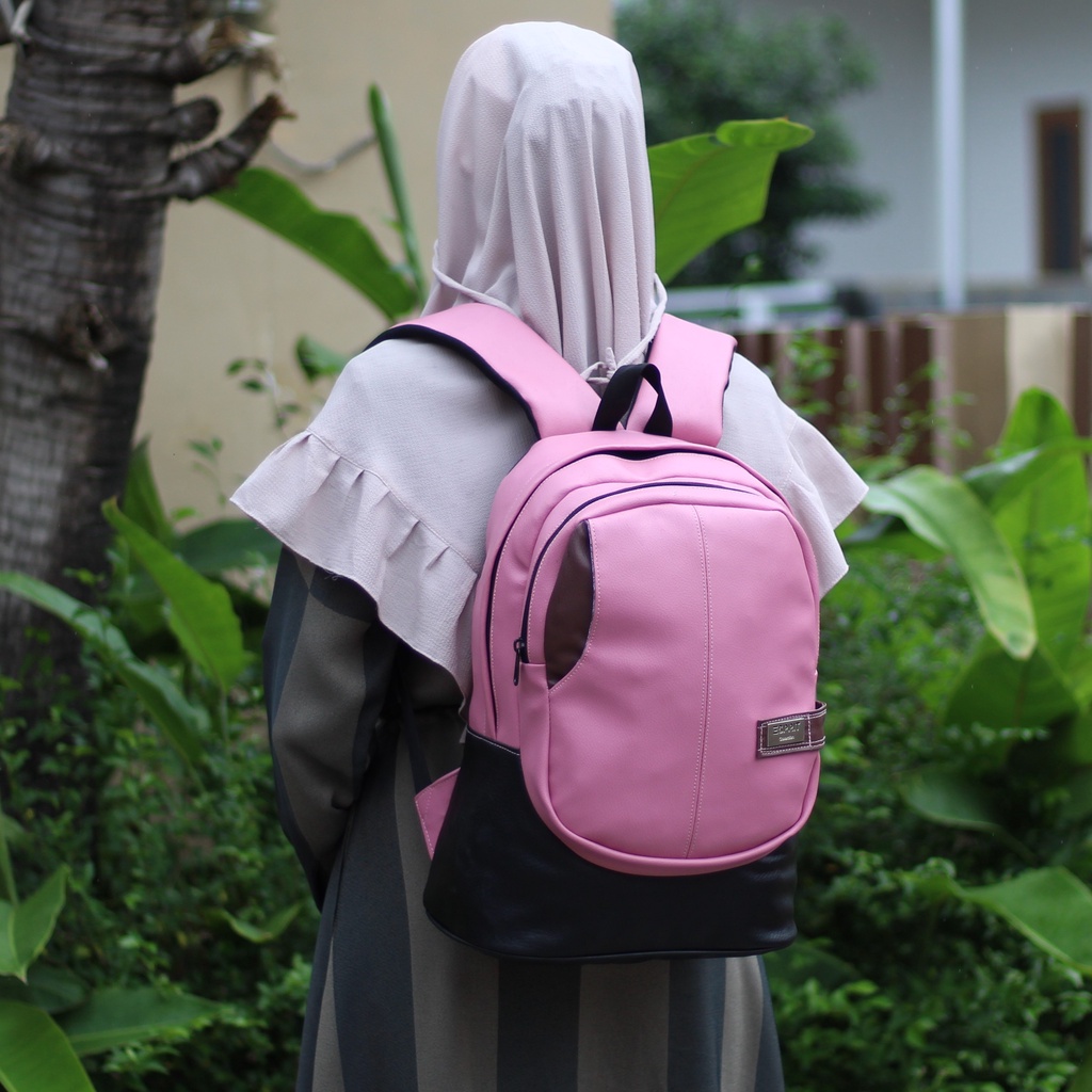 Ransel Wanita Espirit Polos Pink Stylish Backpack Multifungsi Original Kulit Sintetis Premium Murah Anti Air Kekinian Tas Sekolah Wanita SD SMP SMA Kuliah Remaja Laptop  Koreaan Style Kuliah Ori