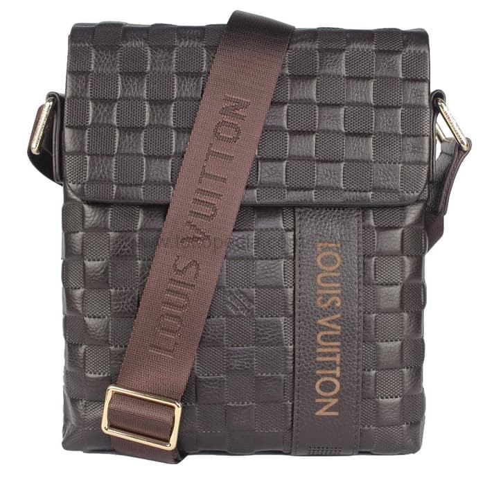 TAS SELEMPANG PRIA PREMIUM IMPORT KULIT ASLI BRANDED | LV SS05 COFFEE - Cokelat Tua