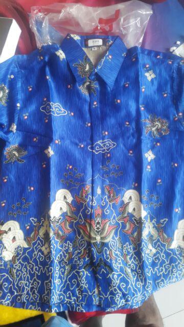 Eb Tradisional Kemeja Batik Lengan Panjang Motif Batik Mega Mendung Bahan Semi Sutra