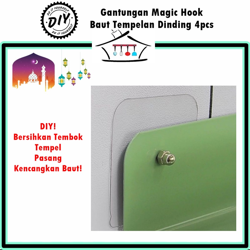 Gantungan Paku Tempel/Magic Hook/Magic Baut Tempelan 4pcs