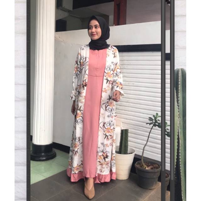 Sunny Cardy Maxi Dress / Longdress Bunga / Baju Lebaran Cantik / Long cardigan Dress
