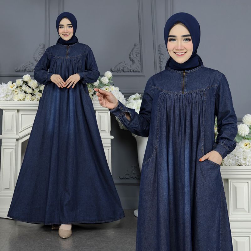 gamis denim busui gamis jumbo gamis denim premium