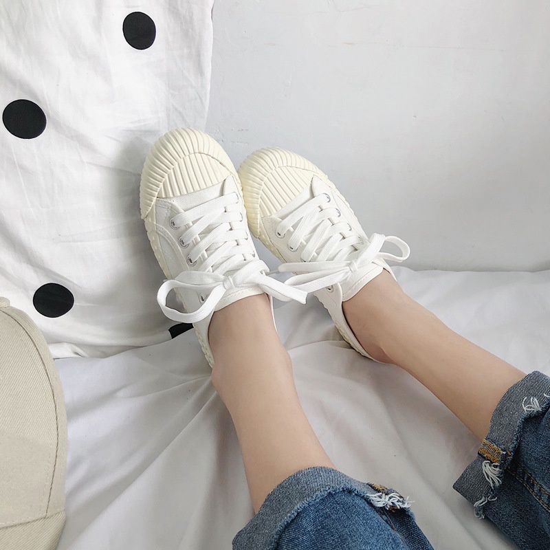 Free BOX Sneakers Low Canvas Sepatu Sneakers Wanita Import Sepatu Kanvas Wanita Kasual Polos Tali Premium Quality NS8037