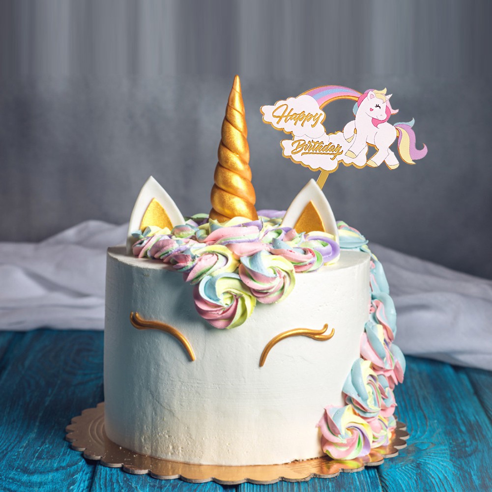 Topper Kue Ulang Tahun Desain Unicorn Bahan Akrilik Reusable Untuk Dekorasi Pesta