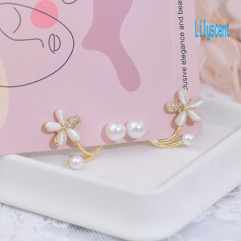 Ls 1 Pasang Anting Tusuk Wanita Desain Bunga Hias Mutiara + Berlian Imitasi Gaya Korea Untuk Pernikahan