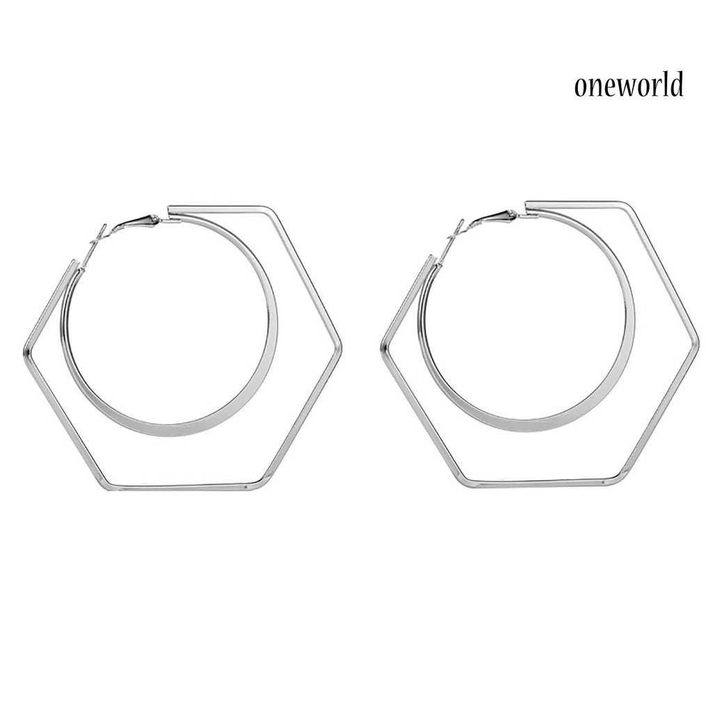 OW# 1 Pair Unique Women Exaggerated Geometry Big Round Hexagon Drop Earring Jewelry Accessory for Shopping