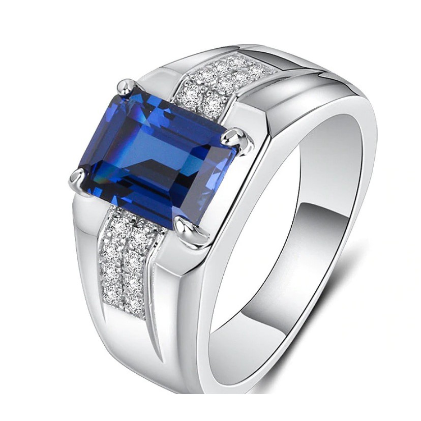 Cincin 925 Silver Rectangle Sapphire Zircon ResizeAble