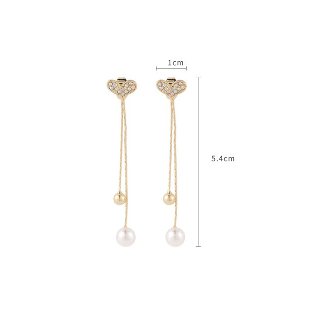 LRC Anting Tusuk Fashion Golden Love Pearl Tassel Alloy Earrings P22276