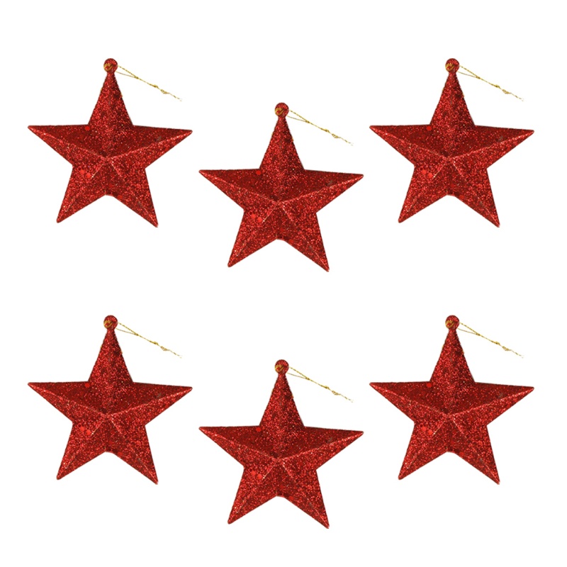 6pcs Ornamen Gantung Bentuk Bintang Glitter Untuk Dekorasi Pohon Natal