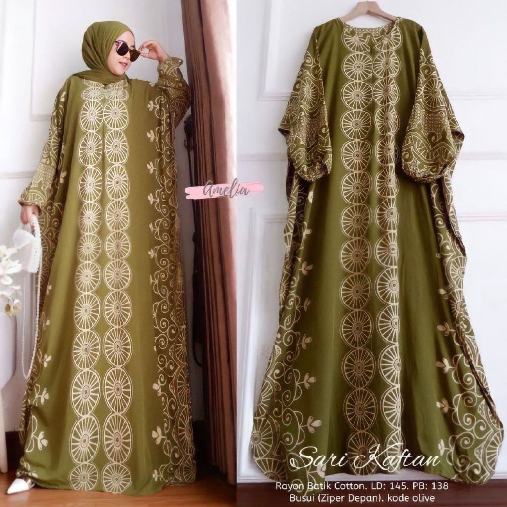 Kaftan Sari - Kaftan Wanita Jumbo Rayon Tie Dye Premium Gamis Dress Kekinian Bigsize LD 145 cm